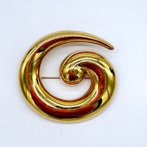 Vintage Monet Abstract Swirl Geometric Coiled Gold Tone Large Brooch Pin